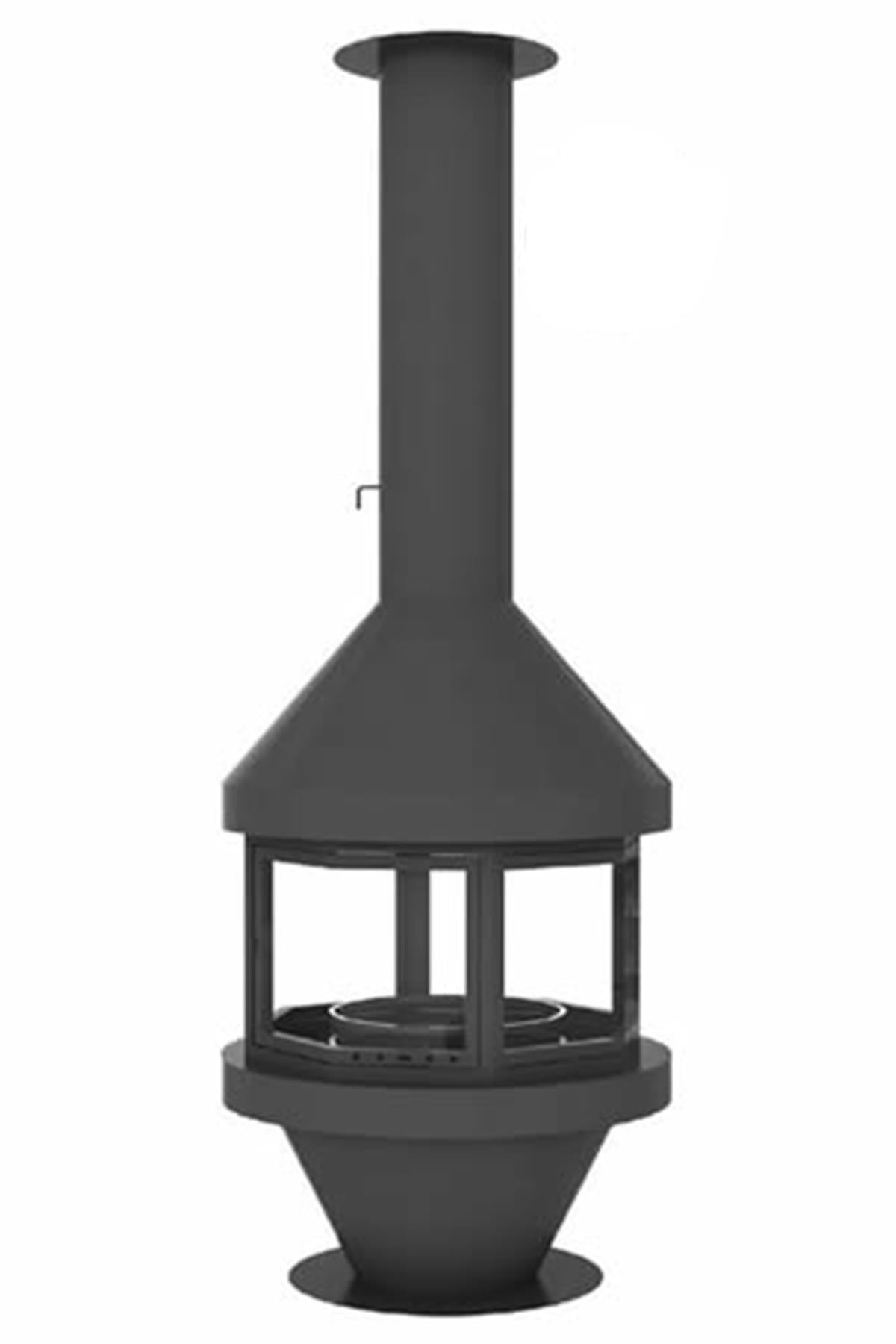 Woodshut Camlı Yuvarlak Model Orta Odunlu Şömine