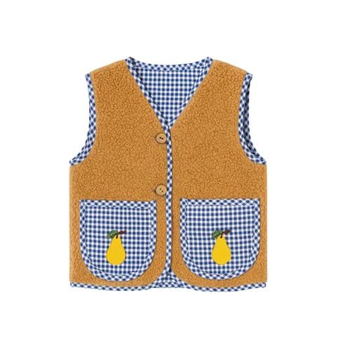 Kiraz Kids Armut Nakışlı Teddy Yelek Kahverengi