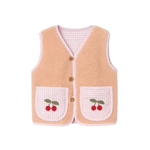 Kiraz Kids Kiraz Nakışlı Teddy Yelek Pembe