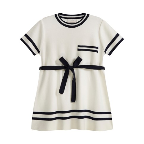 Everé Kids Navy Dash Ekru Kısa Kollu Triko Elbise