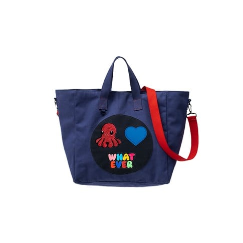 JantiFox Lacivert Kanvas Tote Bag | Ahtapot - Kalp- Whatever 