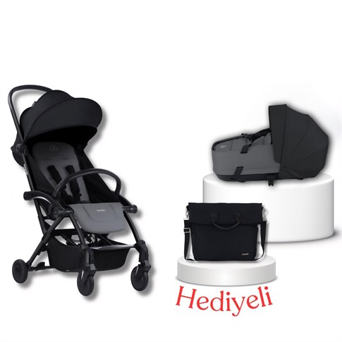 Bumprider Connect³ Bebek Arabası ve Portbebe Seti – Black & Grey Melange | Yan Bakım Çantası Hediyeli