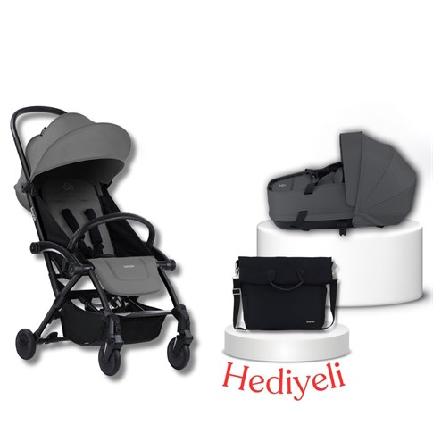 Bumprider Connect³ Bebek Arabası ve Portbebe Seti – Black & Grey | Yan Bakım Çantası Hediyeli
