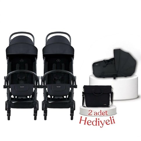 Bumprider Connect³ İkiz Bebek Arabası ve Portbebe Seti – Black | Yan Bakım Çantası Hediyeli