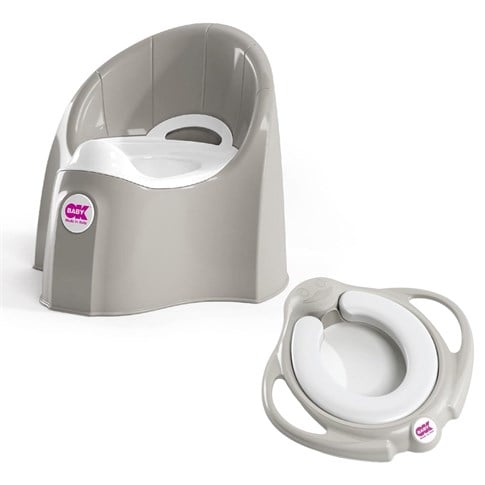 OKBaby Bebek Banyo Seti Pinguo Soft Klozet Adaptörü + Pasha Eğitici Koltuk Oturak A.Gri