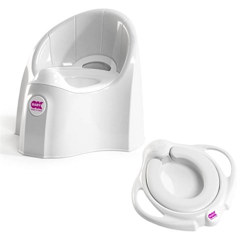 OKBaby Bebek Banyo Seti Pinguo Soft Klozet Adaptörü + Pasha Eğitici Koltuk Oturak K.Beyaz