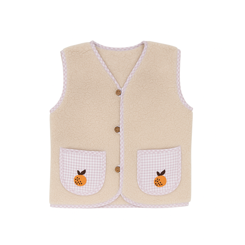 Kiraz Kids Şeftali Nakışlı Teddy Yelek Krem