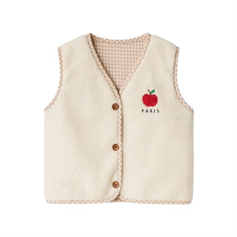 Kiraz Kids Petit Paris Elma Nakış Detaylı Peluş Yelek Krem