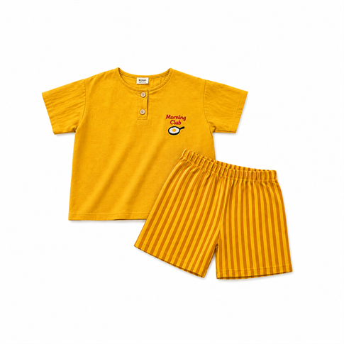 Kiraz Kids Morning Club Yumurta Nakış Detaylı Müslin Set Sarı