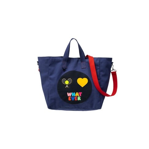JantiFox Lacivert Kanvas Tote Bag | Tenis - Kalp - Whatever 