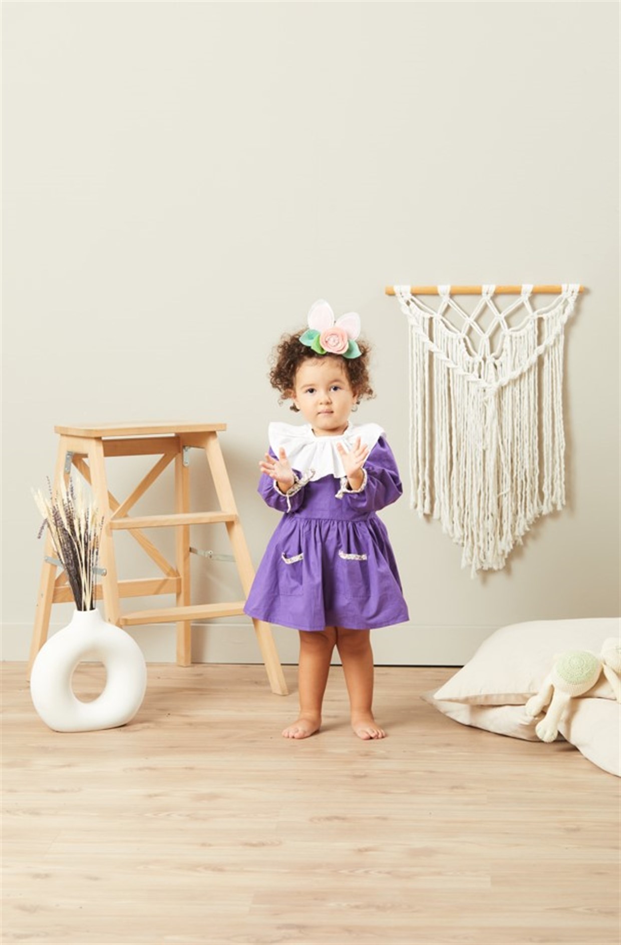 Baby Joko Kız Çocuk Mor Yakası Fırfırlı Elbise