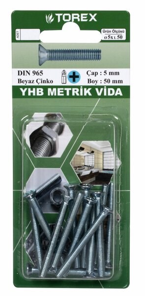 HIRDAVATTOREX012.07.0393TOREX DIN 965 5*50 YHB KÜT UÇLU METRİK VİDATOREX DIN 965 5*50 YHB KÜT UÇLU METRİK VİDA