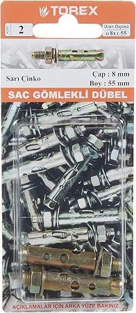 HIRDAVATTOREX012.07.0456TOREX SAC GÖMLEKLİ DÜBEL M8*55TOREX SAC GÖMLEKLİ DÜBEL M8*55