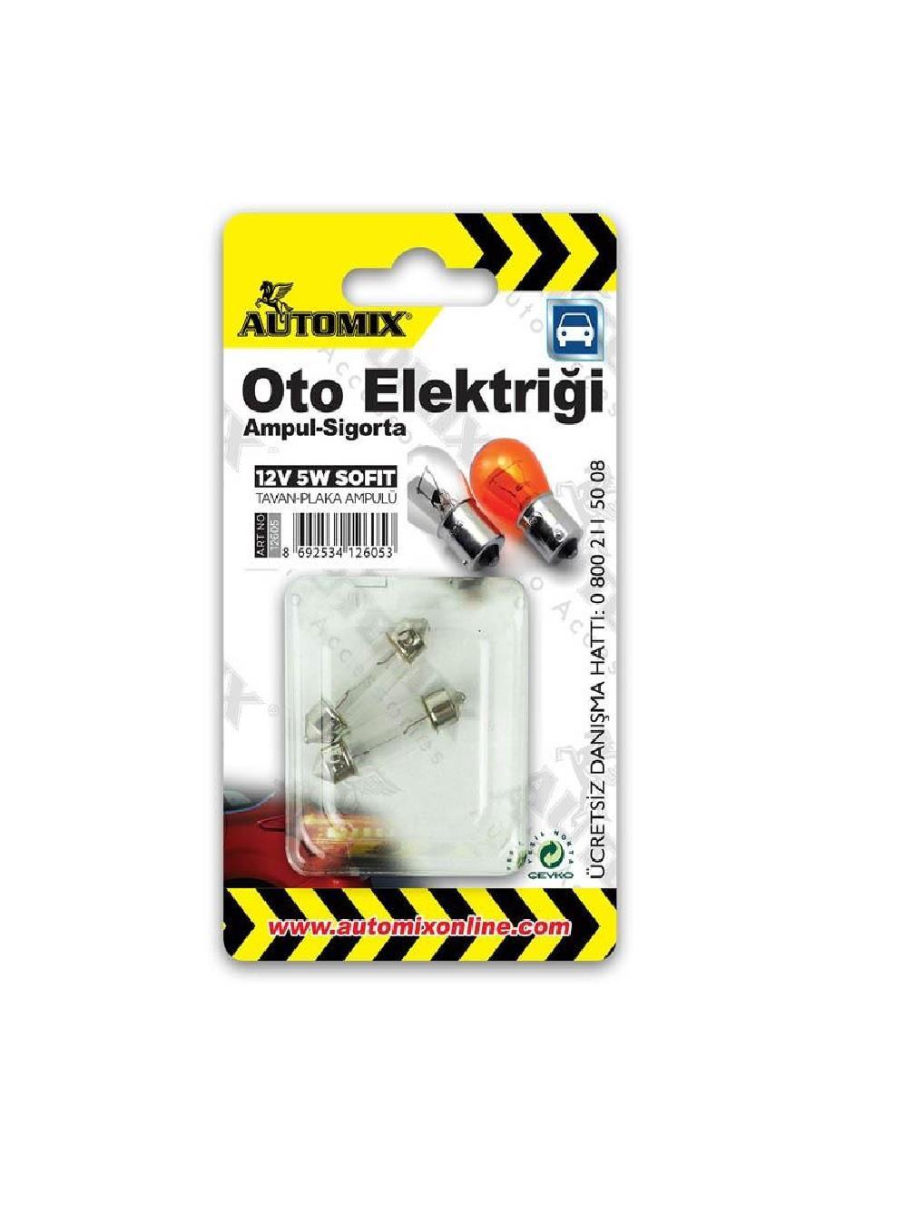 ARAÇ AKSESUARLARIAUTOMİX003.01.0311 Automix 12V 5W Sofit  Ampul Seti  Automix 12V 5W Sofit  Ampul Seti 