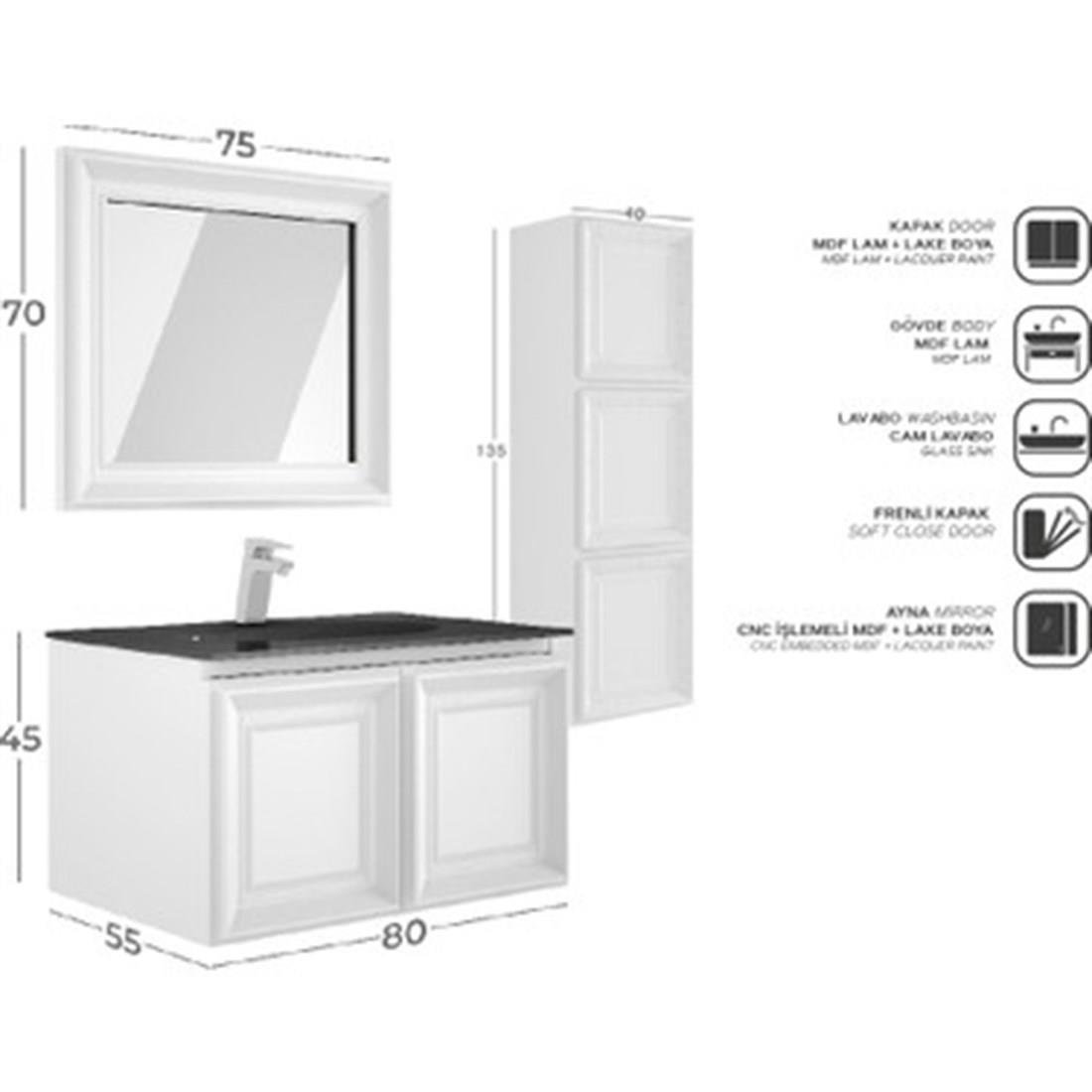 BANYO MOBİLYALARIBELİNZA008.04.0043BELİNZA VENTURO BANYO DOLABI TAKIMI MAT BEYAZ 80 CMBELİNZA VENTURO BANYO DOLABI TAKIMI MAT BEYAZ 80 CM