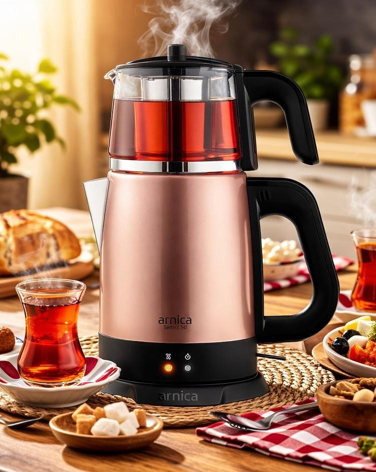 ÇAYDANLIK & CEZVEARNİCO009.02.0331Arnica Demli Stil Cam Demlikli Çay Makinesi 1800-2000W Rose IH332Arnica Demli Stil Cam Demlikli Çay Makinesi 1800-2000W Rose IH332