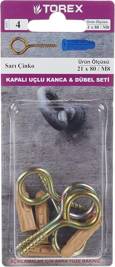 HIRDAVATTOREX012.07.0465TOREX 21*80 KAPALI KANCA + M8 GRAPEX DÜBEL TOREX 21*80 KAPALI KANCA + M8 GRAPEX DÜBEL 