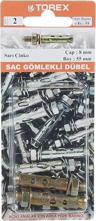 HIRDAVATTOREX012.07.0454TOREX SAC GÖMLEKLİ DÜBEL M6*45TOREX SAC GÖMLEKLİ DÜBEL M6*45
