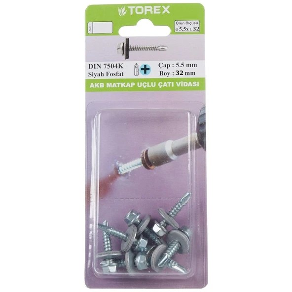 HIRDAVATTOREX012.07.0367TOREX DIN 7504K 5,5*32 AKB MATKAP UÇLU ÇATI VİDASITOREX DIN 7504K 5,5*32 AKB MATKAP UÇLU ÇATI VİDASI