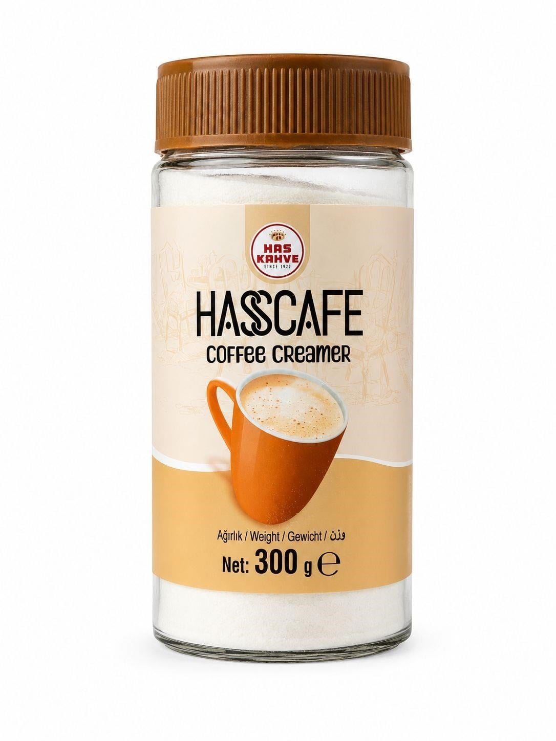 KAHVELERHAS KAHVE018.02.0126HAS CAFE CREAMER CAM KAVANOZ 300 g kahve kremasıHAS CAFE CREAMER CAM KAVANOZ 300 g kahve kreması