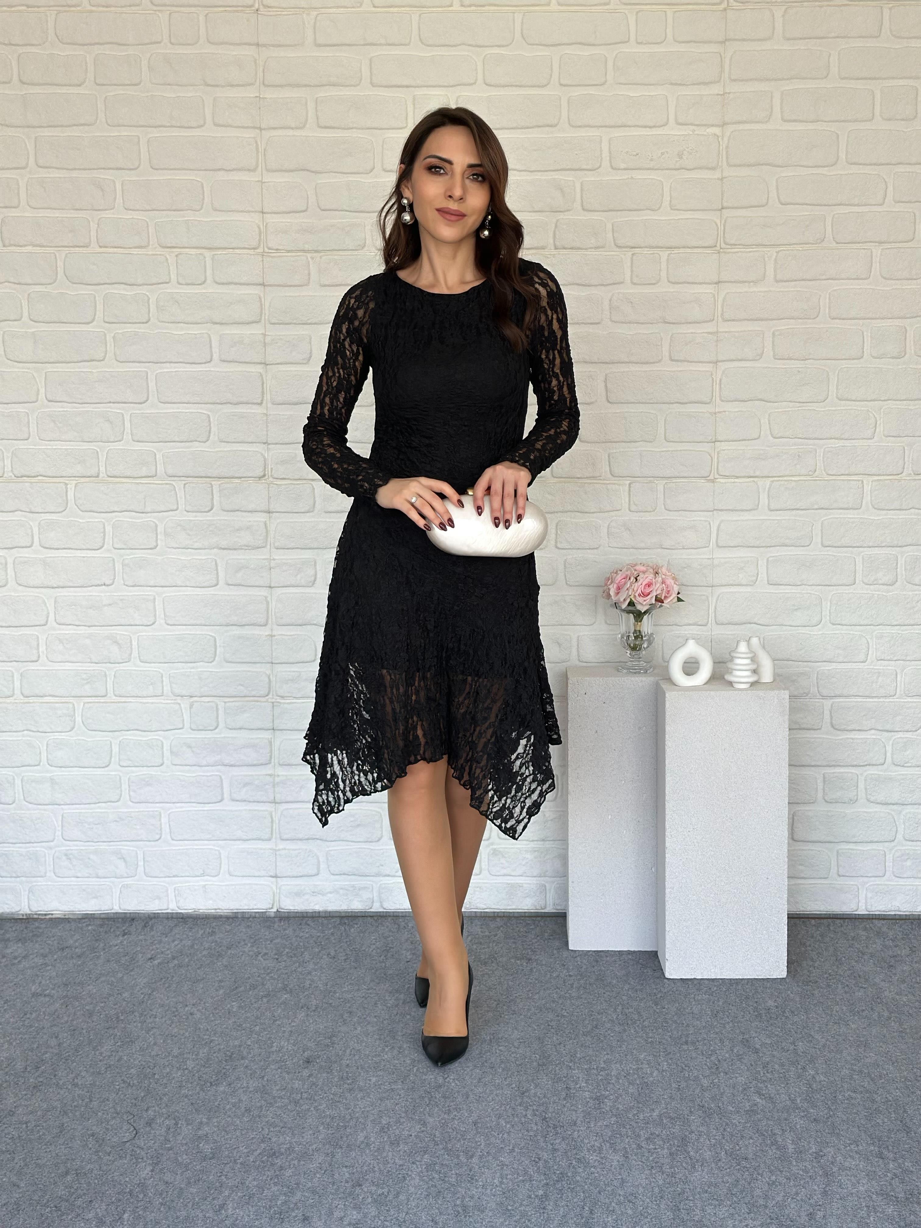 Asimetrik Güpür Elbise