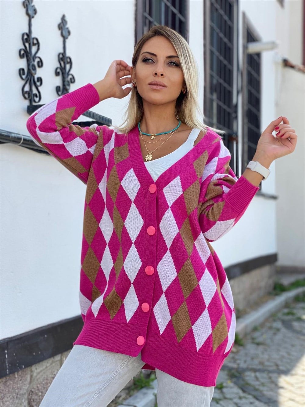Baklava Desen Hırka Taba