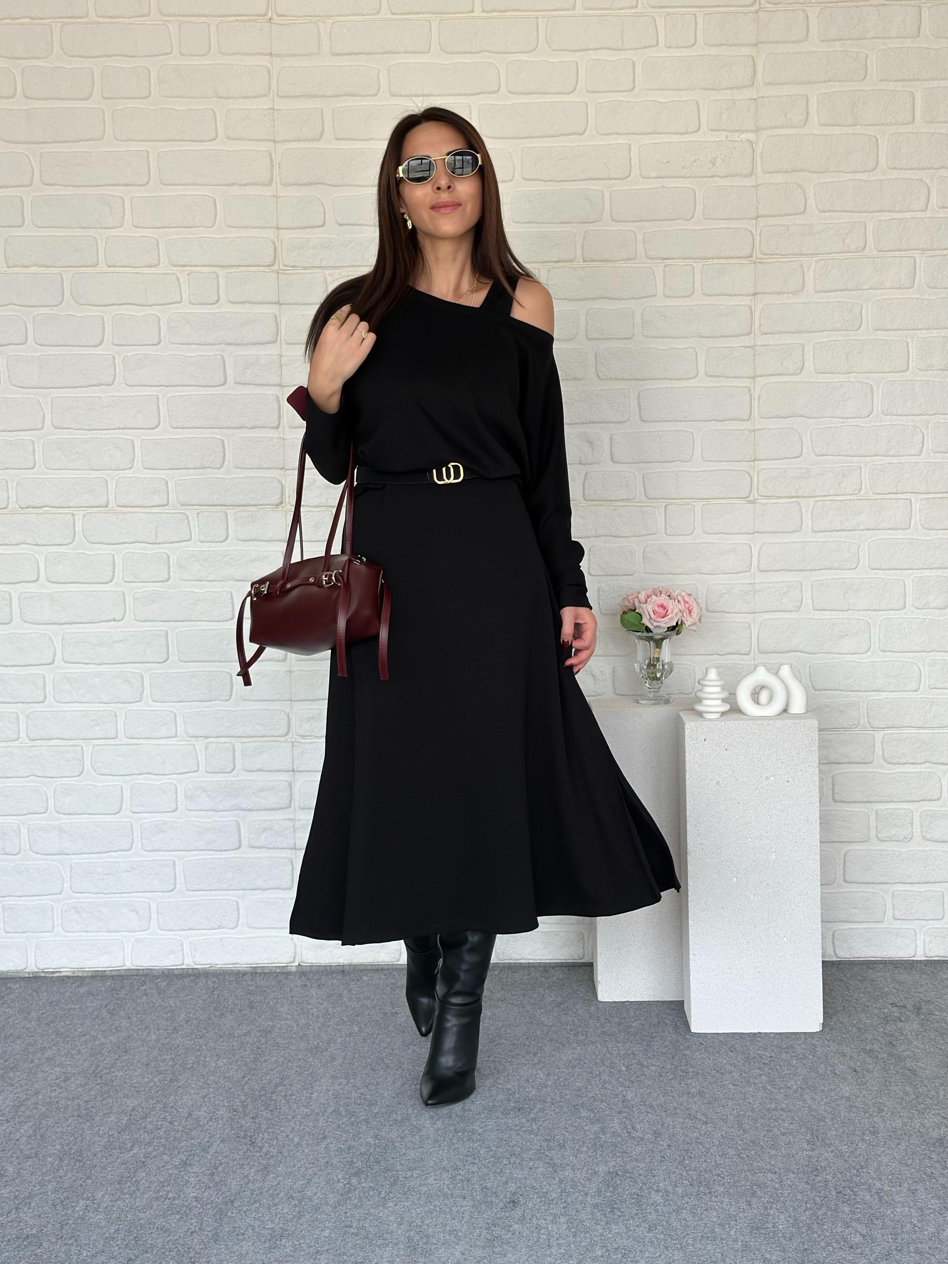 BLUZLU MODAL ELBİSE SİYAH