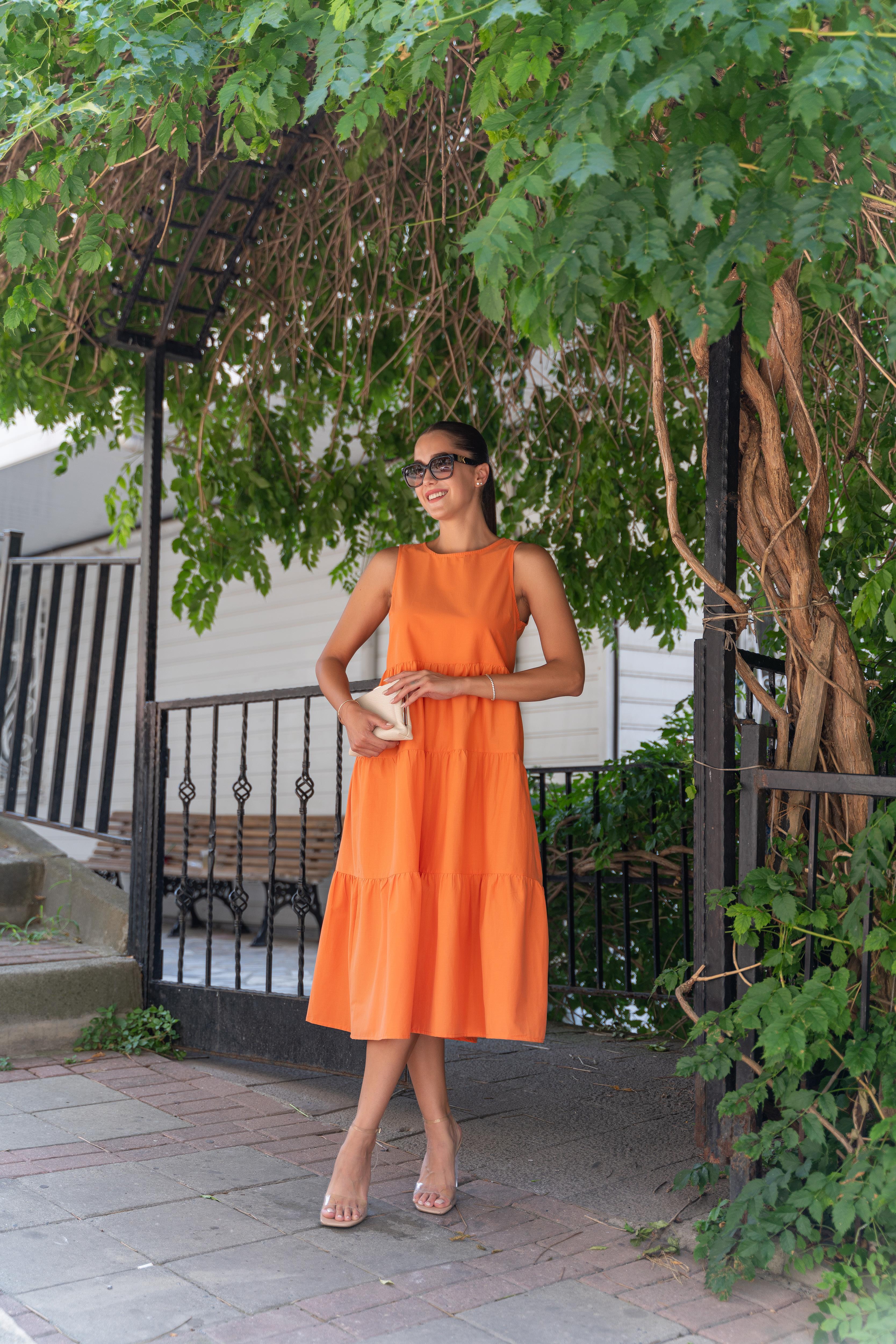 Büzgülü Elbise Orange