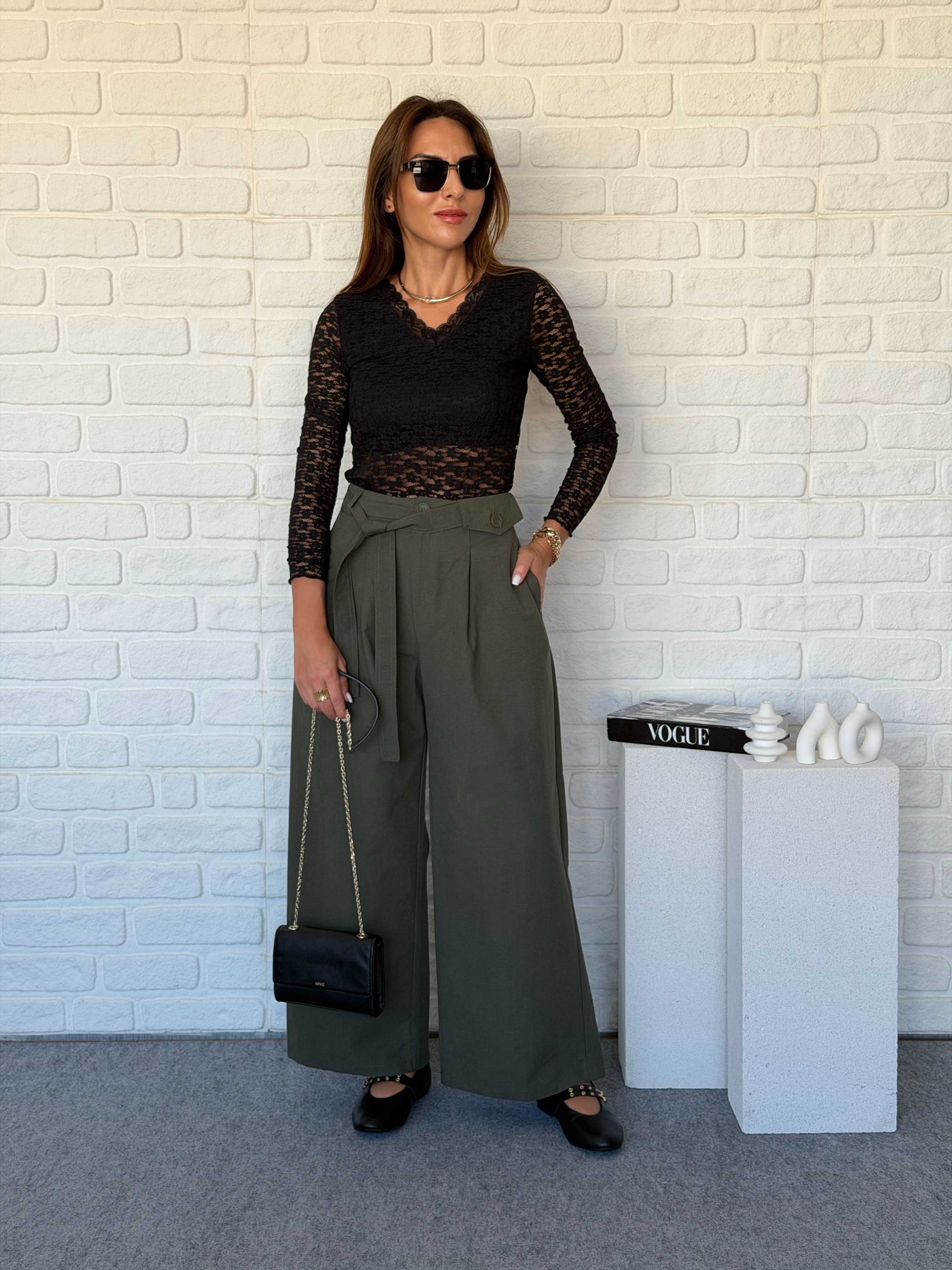 Cepli Kuşaklı Gabardin Pantolon
