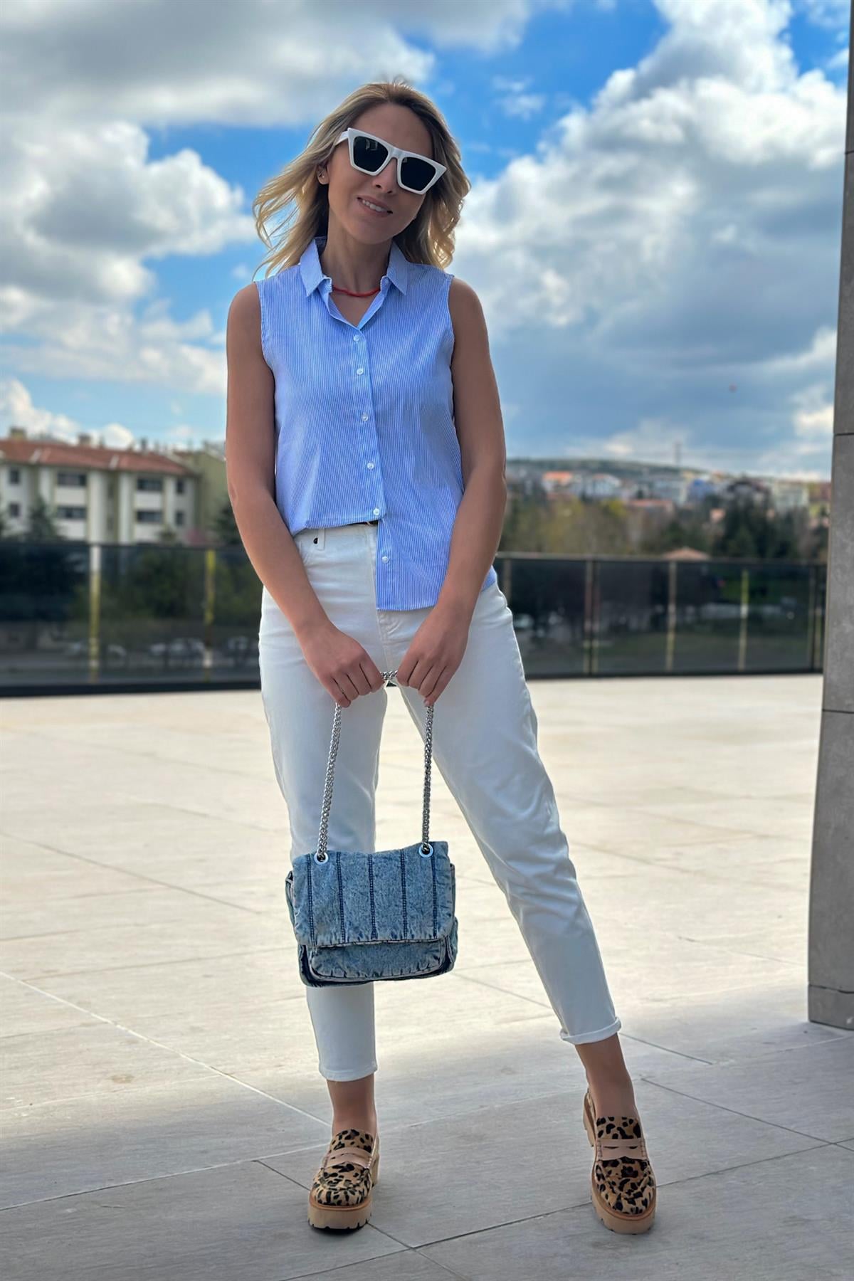 Çizgili Gömlek Mavi