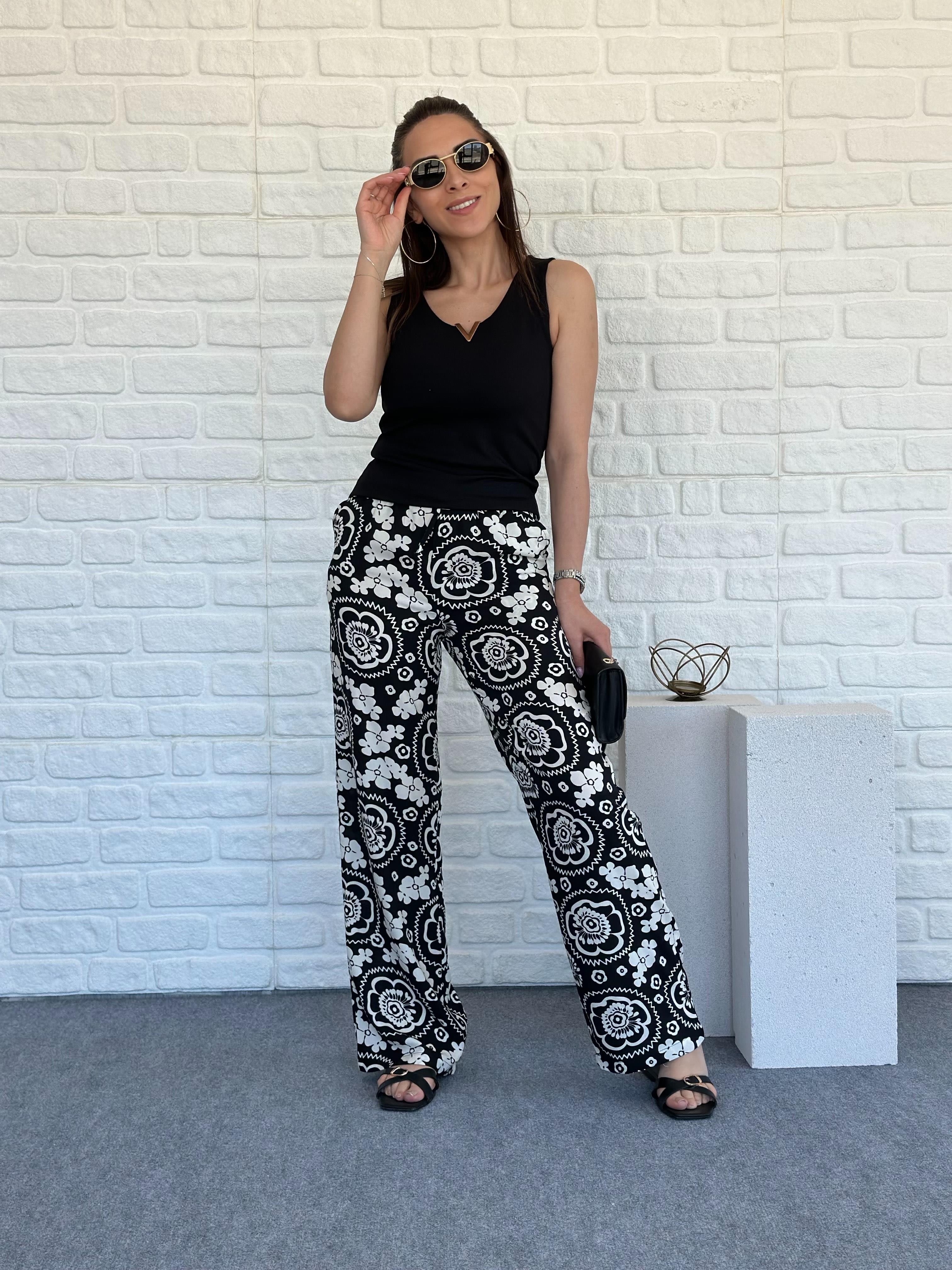 Desenli Pantolon Siyah