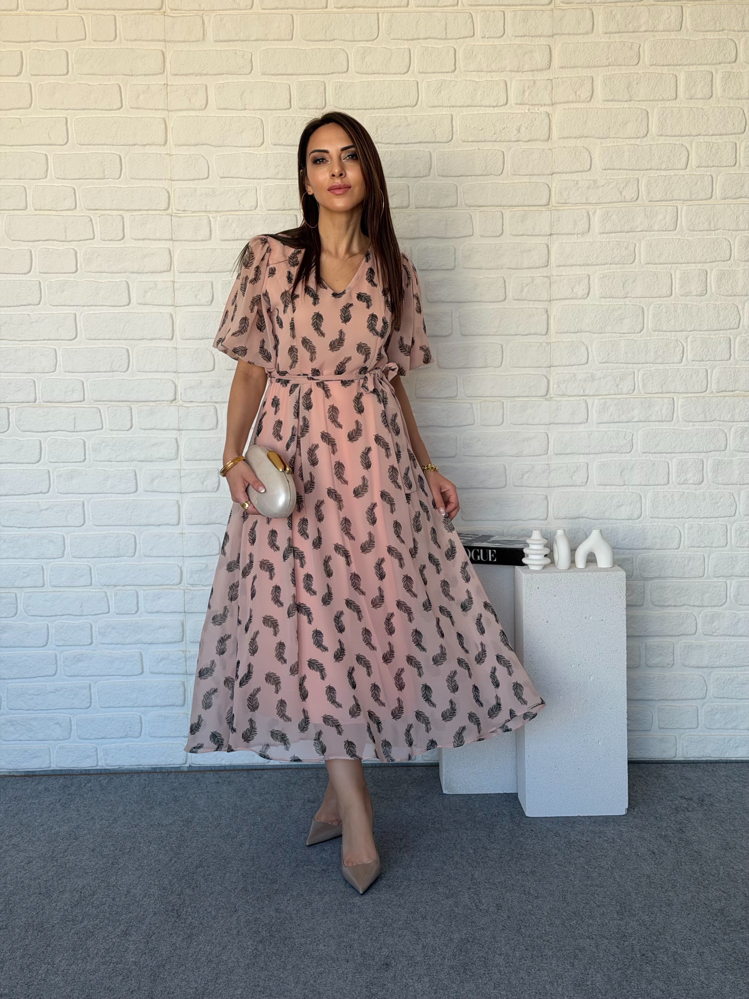 Desenli Şifon Elbise