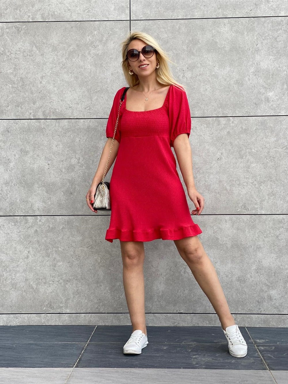 Kare Yaka Gipeli Elbise