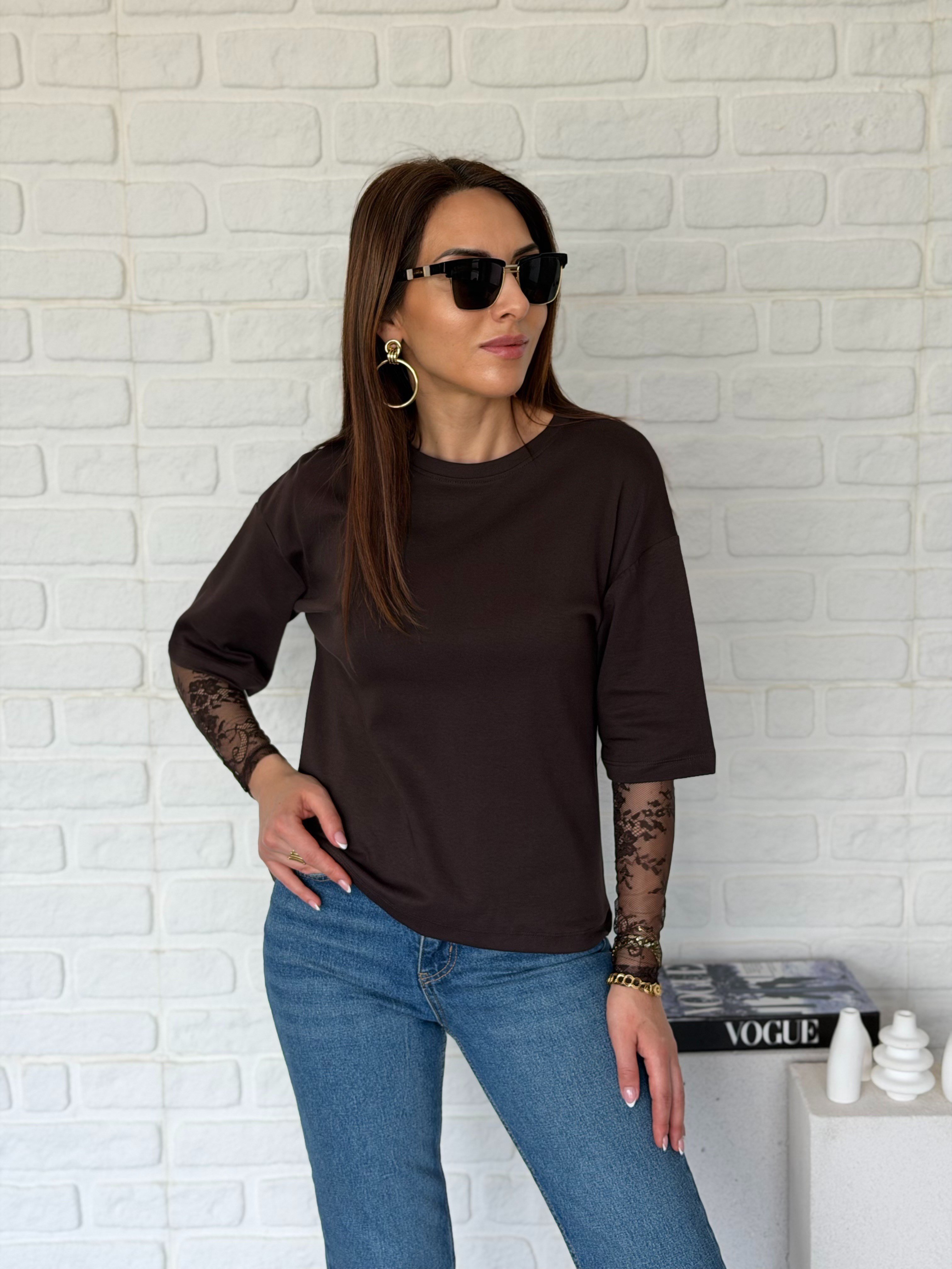 Kolu Dantel Bluz Kahve