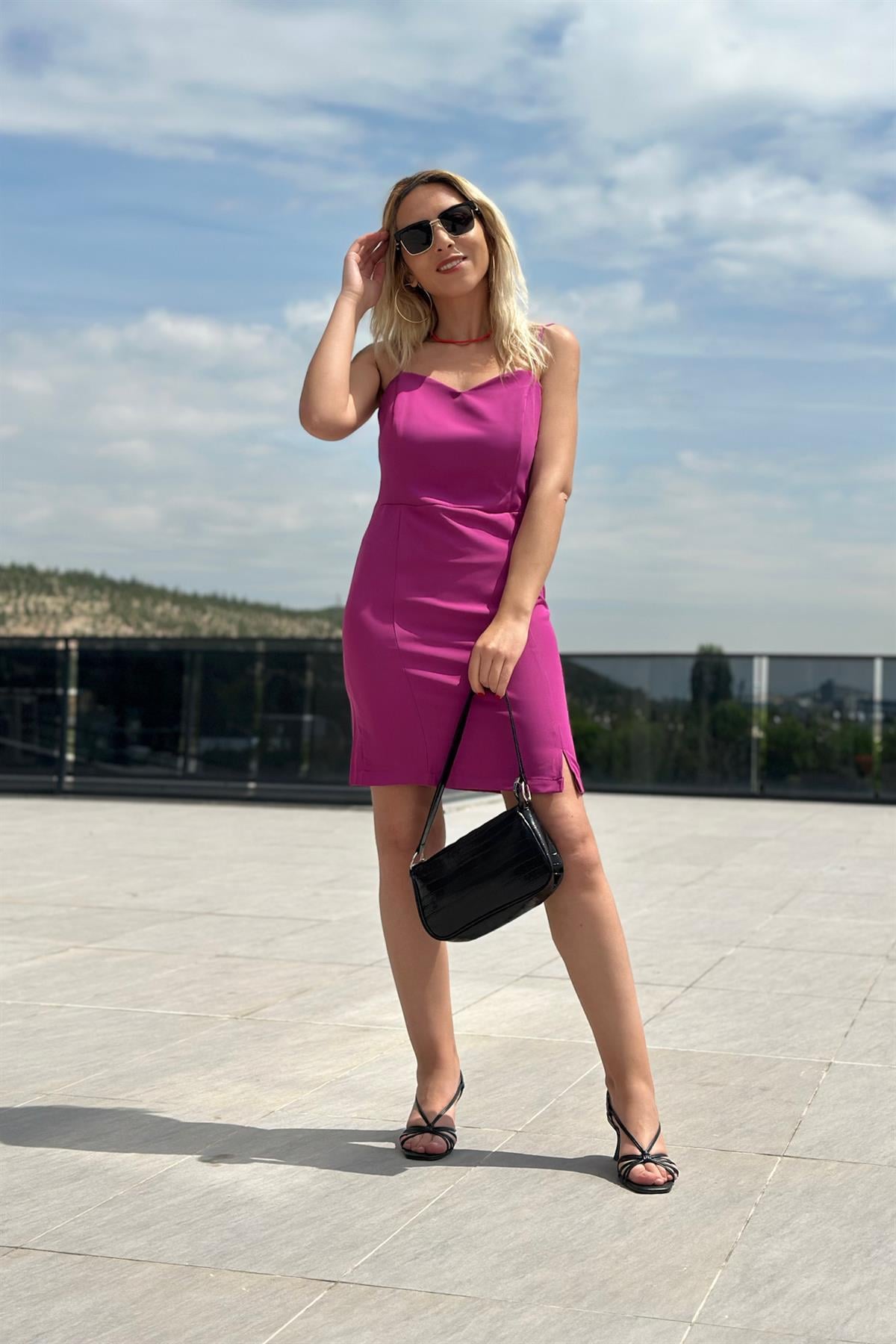 Mini Yırtmaçlı Elbise Purple