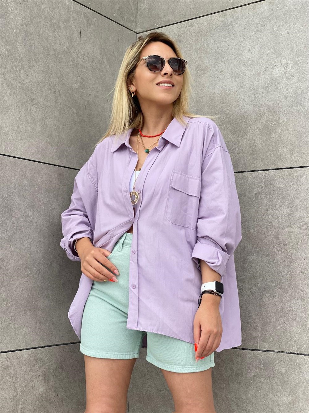 Oversize Gömlek Lila
