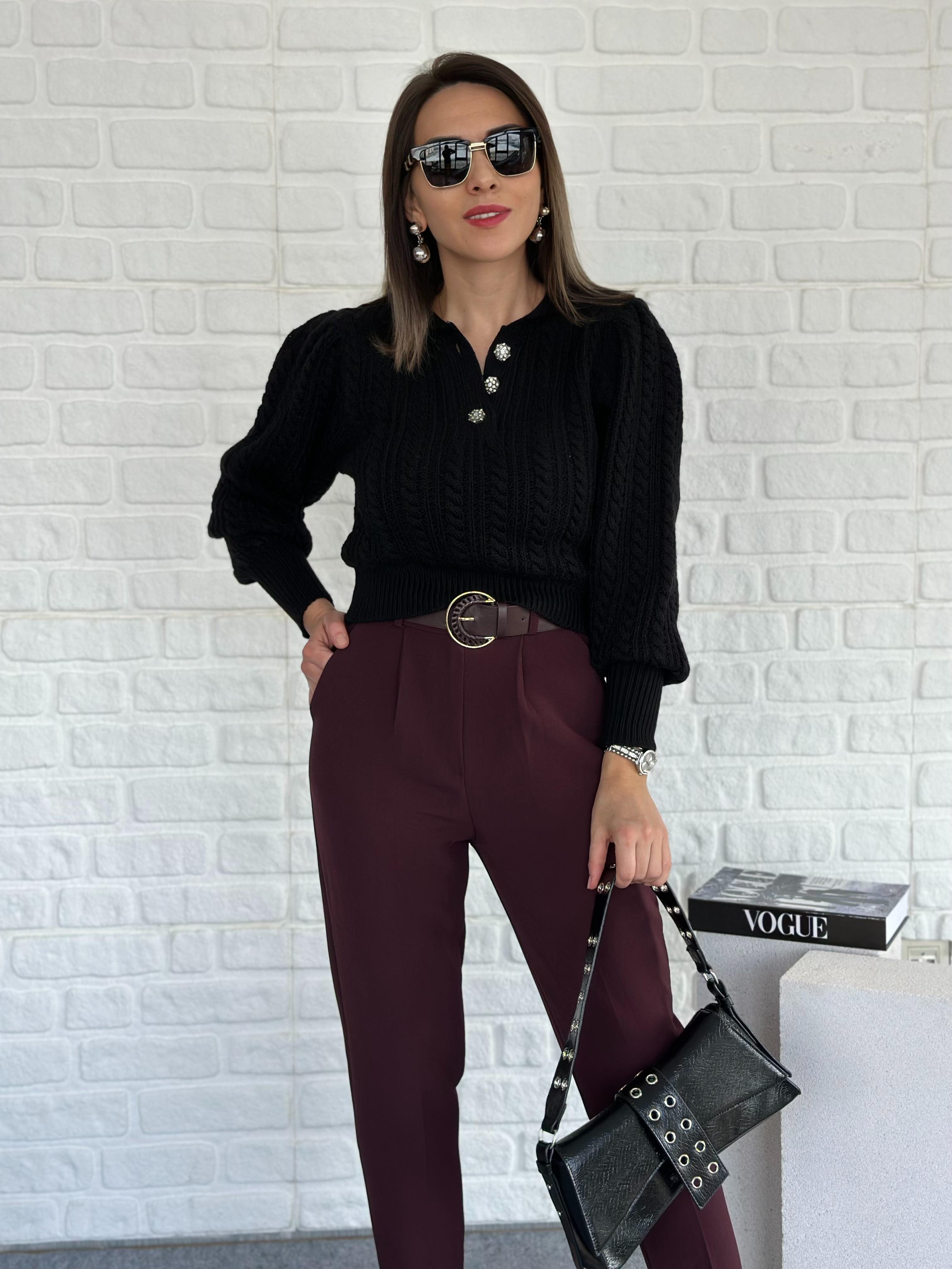 Polo Yaka Taş Düğmeli Triko Ekru