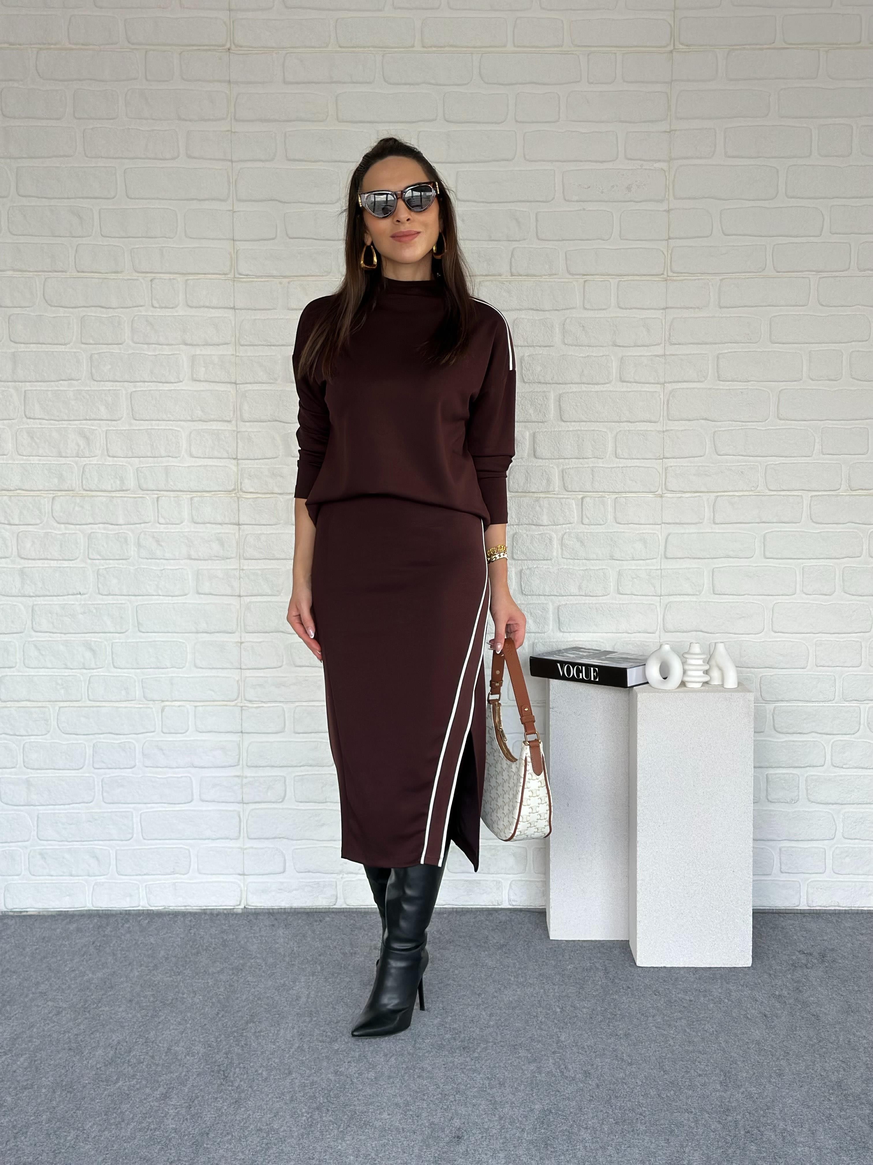 Şeritli Modal Etek Takım