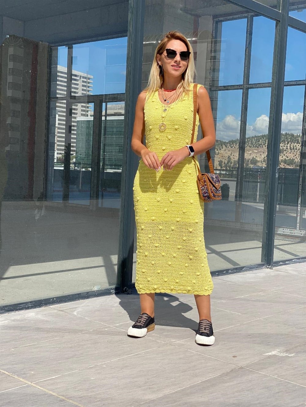 Triko Elbise Sarı