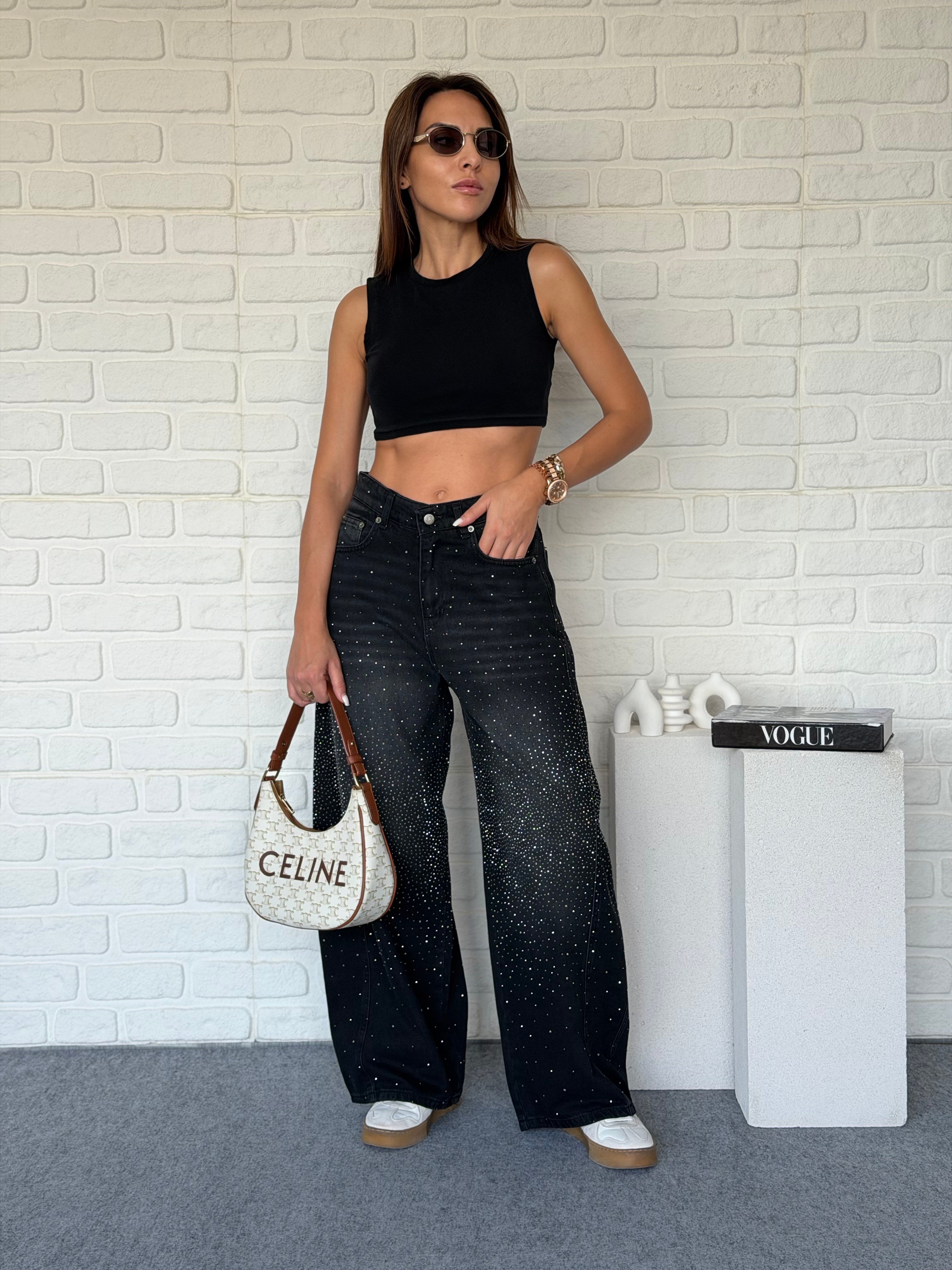 Vintage Taşlı Jean Pantolon