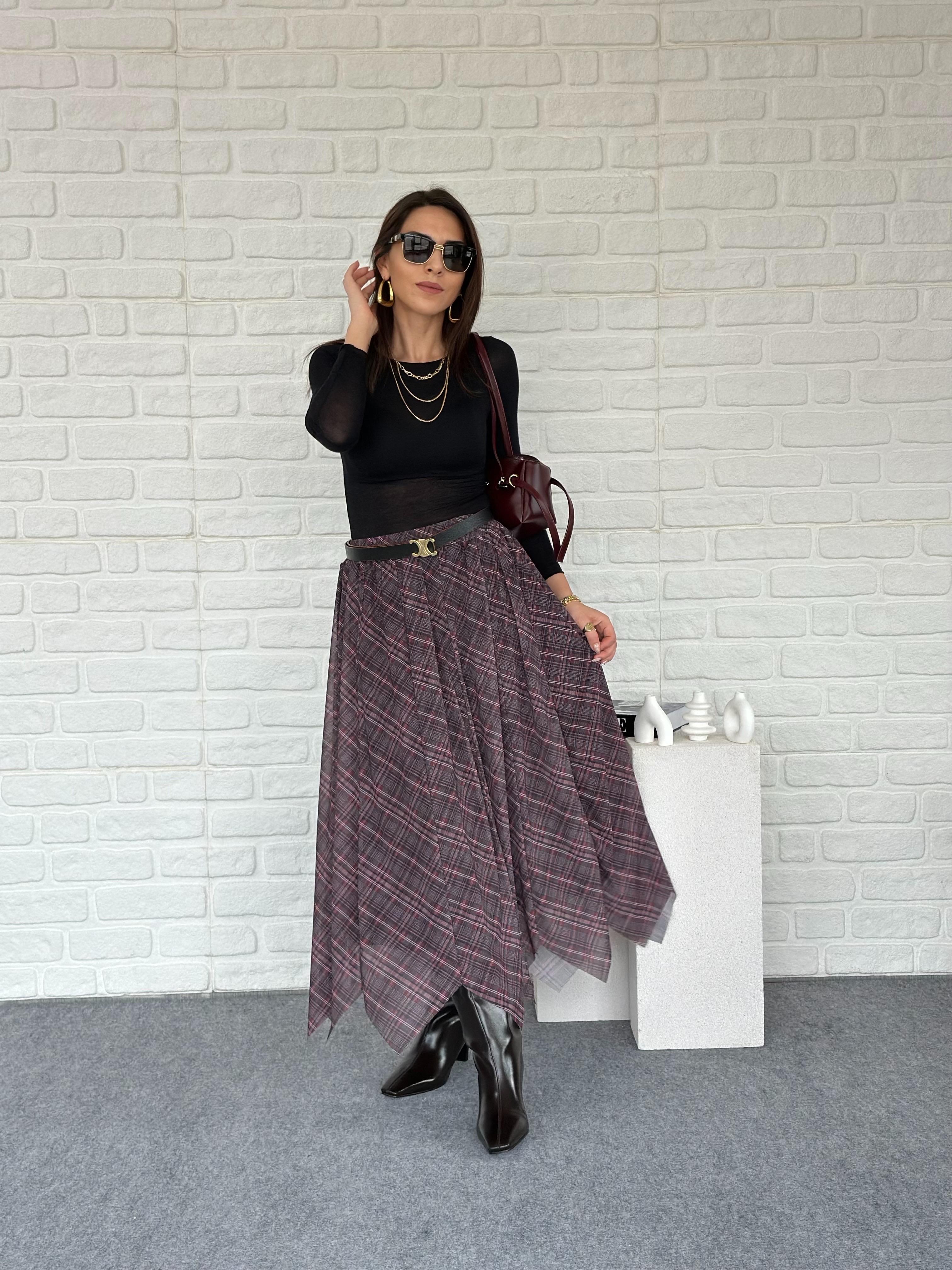 Asimetrik Kesim Ekose Desen Bordo