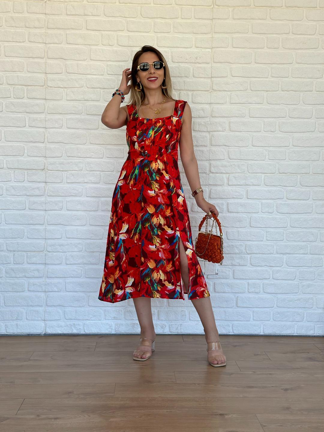 Askılı Gipeli Elbise Turuncu