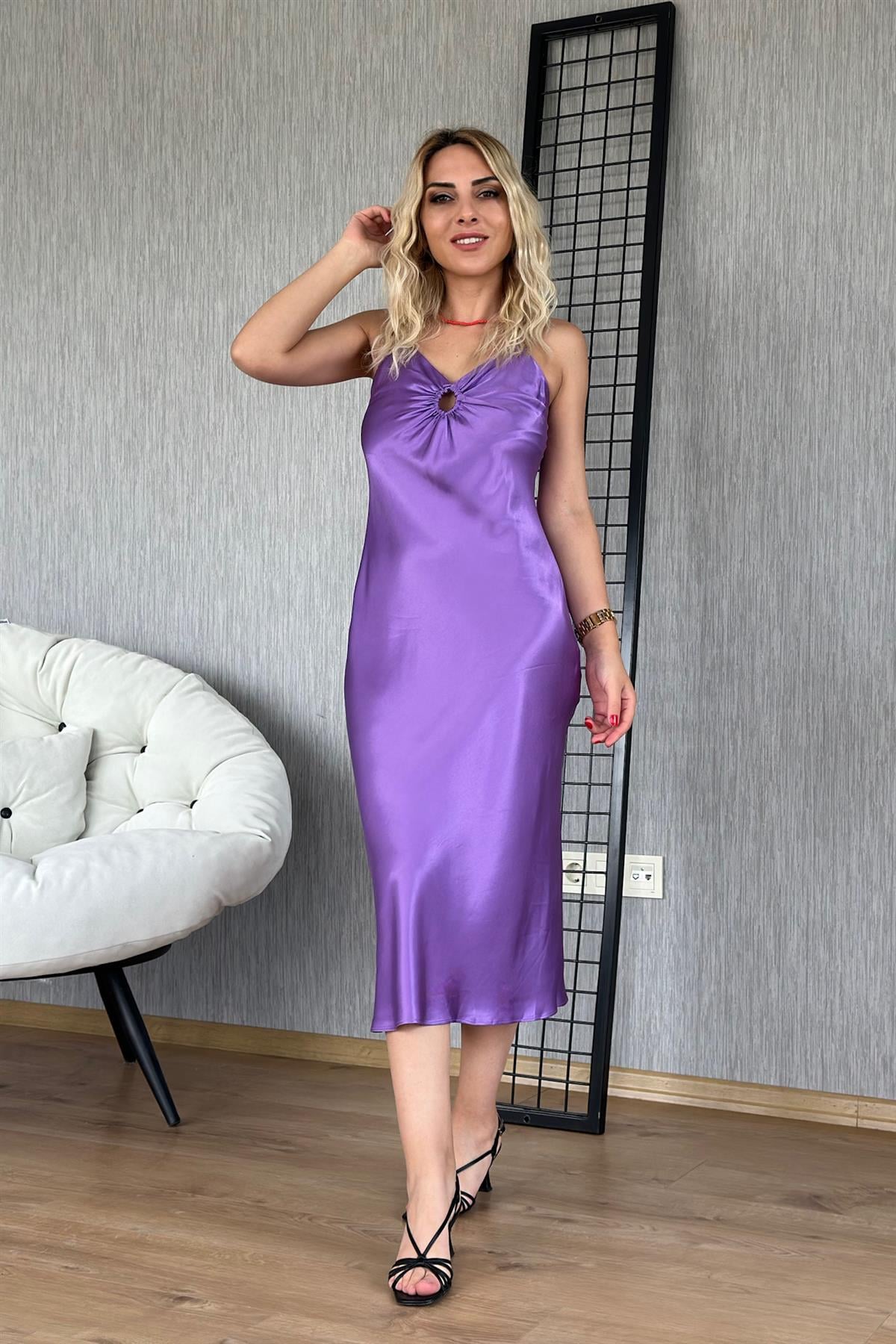 Askılı Saten Elbise Purple