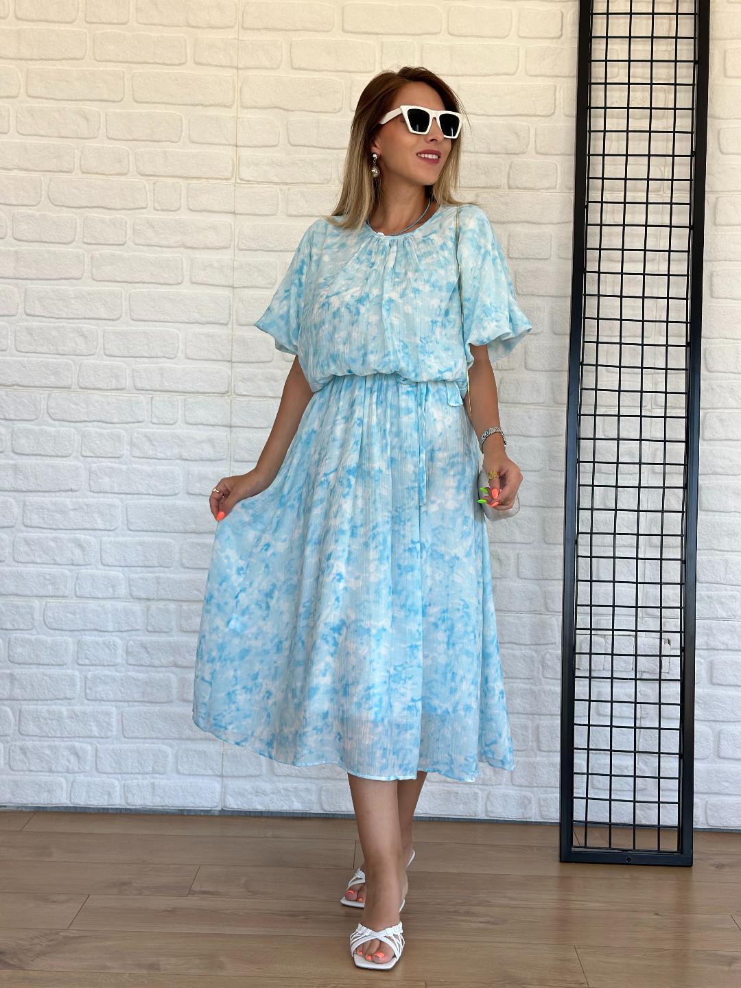 Batik Desen Elbise Mavi