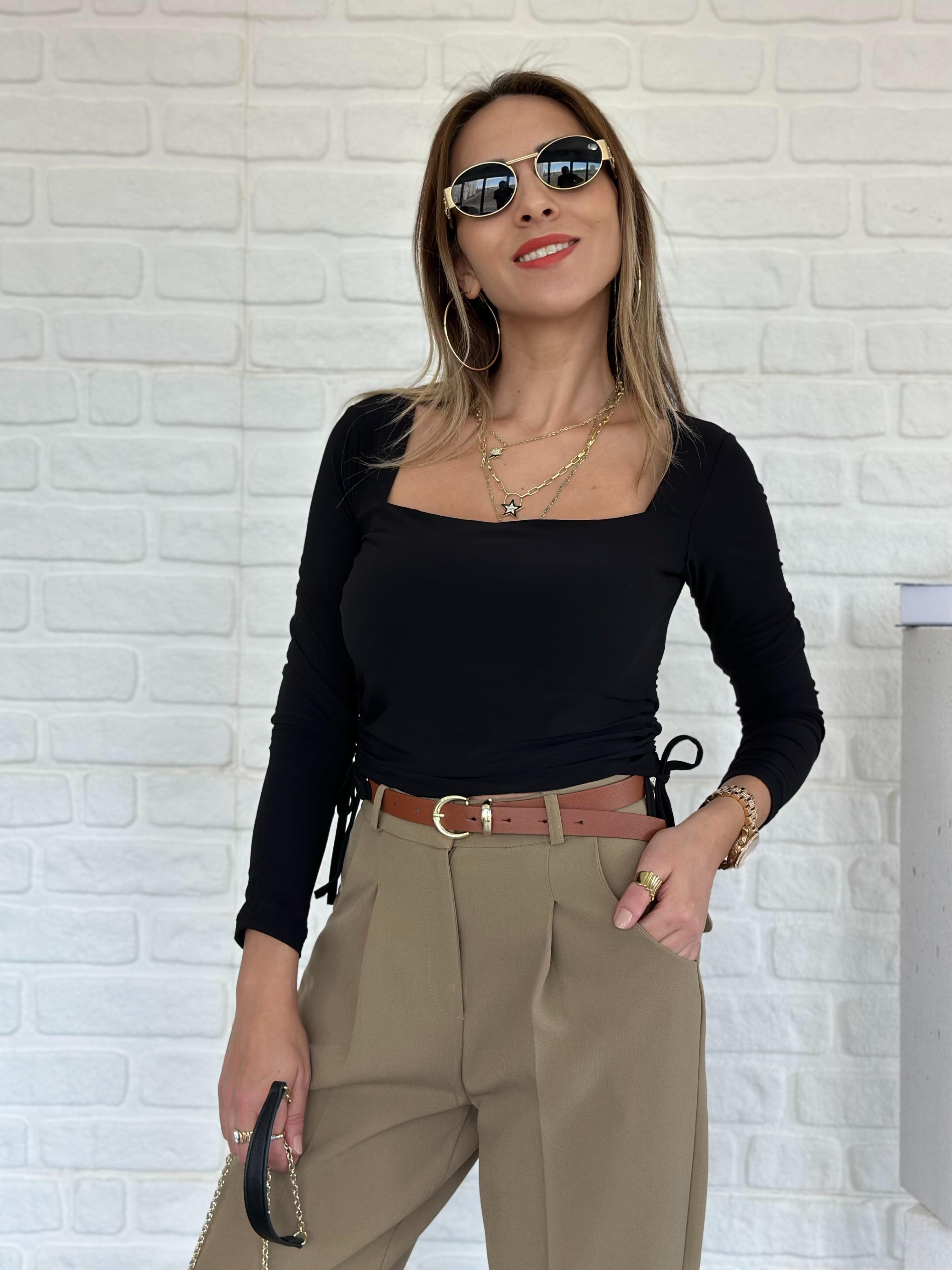 Büzgülü Sandy Bluz Siyah