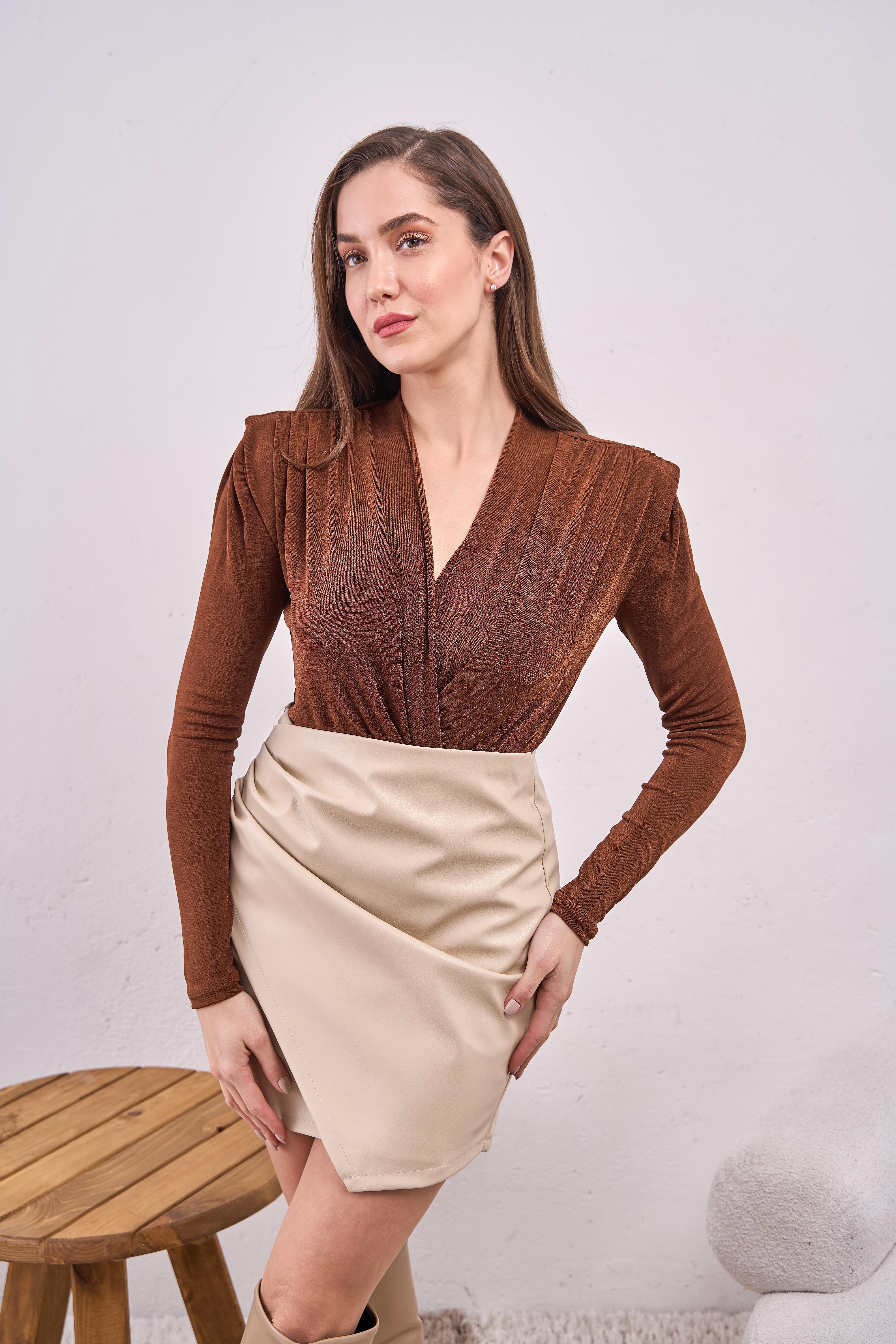 Buzy Vatkalı Bodysuit Kahve