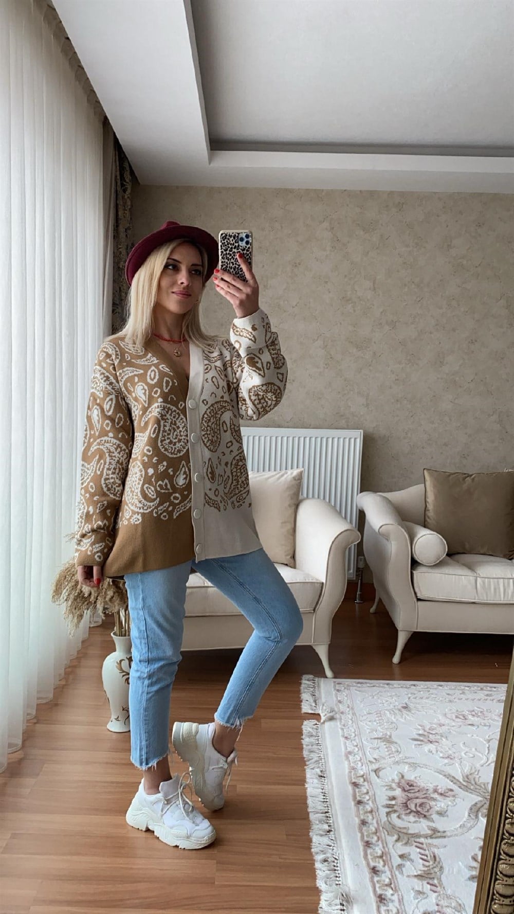 Çift Renk Önü Dügmeli Hırka