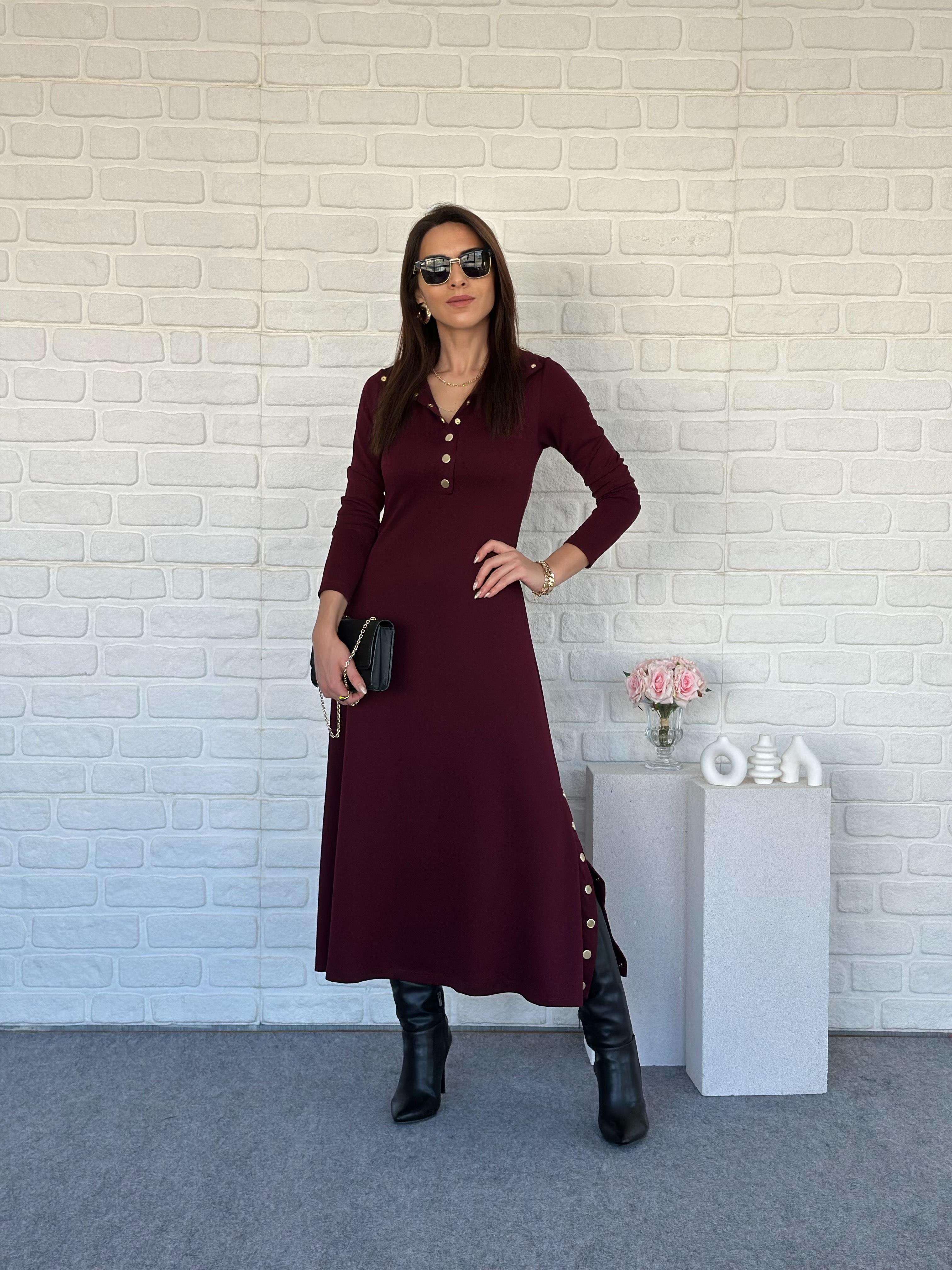 Çıtçıtlı Modal Elbise Bordo