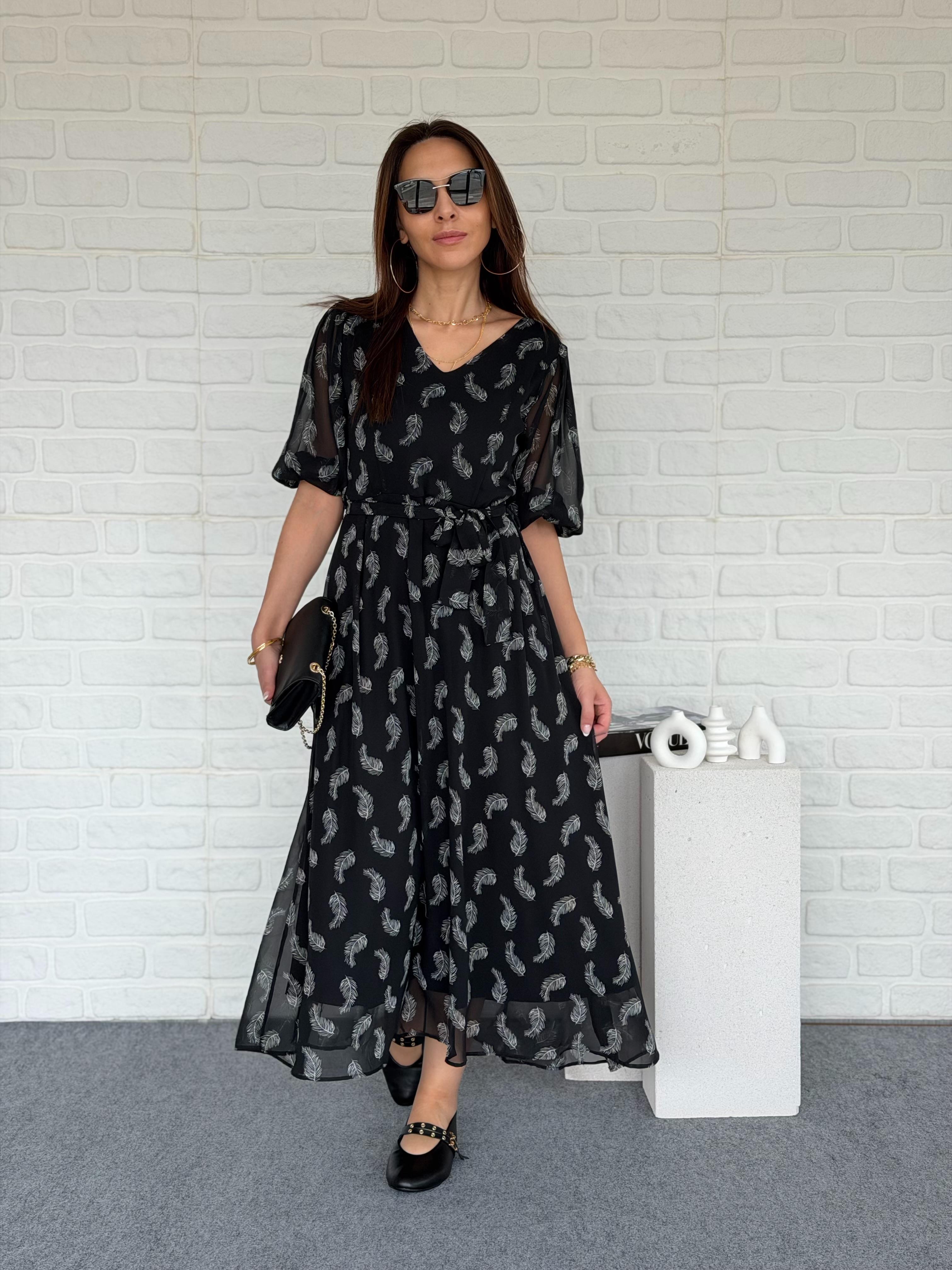 Desenli Şifon Elbise