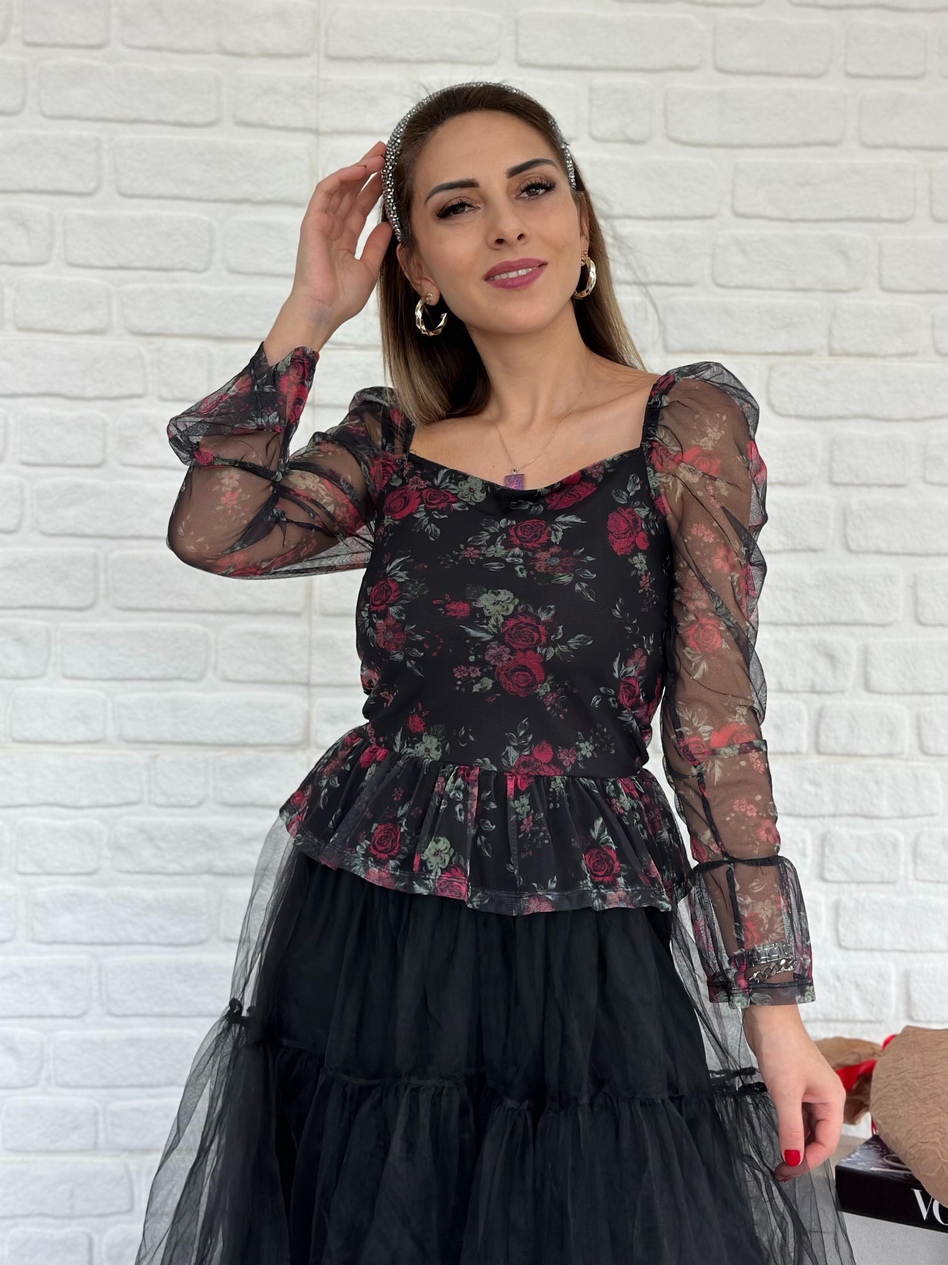 Desenli Tül Bluz
